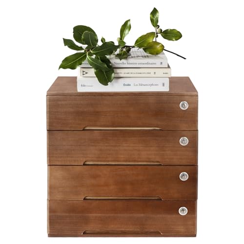 Wooden Desk Organizer with Drawers & Lock, Desktop Countertop Storage Cabinet Lockable Home Office Supplies File Tabletop Organizing Unit (4 Drawer - Retro Walnut) - style: 4 Drawer - Retro Walnut