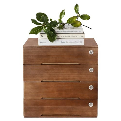 Wooden Desk Organizer with Drawers & Lock, Desktop Countertop Storage Cabinet Lockable Home Office Supplies File Tabletop Organizing Unit (4 Drawer - Retro Walnut) - style: 4 Drawer - Retro Walnut