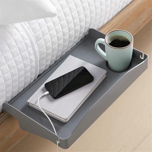 Modern Innovations Bedside Shelf for Bed, College Dorm Room, Bunk Bed Shelf for Top Bunk, Clip On Nightstand Tray with Cord and Cup Holder, Bunkbed Caddy for Table Storage (Dark Gray) - color: Dark Gray, size: Large