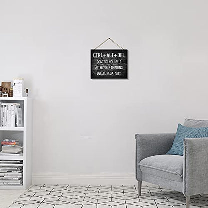 Artinme Inspirational Wall Decor for Office, CTRL+ALT+DEL Wood Signs Plaque, Black and White Artwork Office Wall Decoration & Home Wall Decor, 8 x 10 Inch