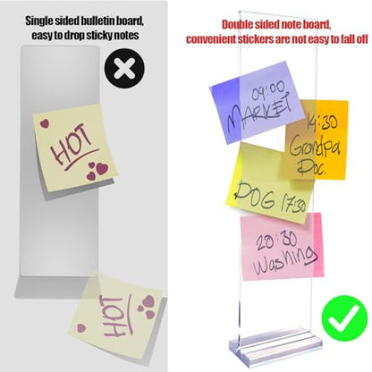 Removable Sticky Note Holder Double-Sided Acrylic Desktop Memo Message Board Transparent Adhesive Note Organizer for Any Computer and Laptop for Home Office School (Not Easy to Fall Off)