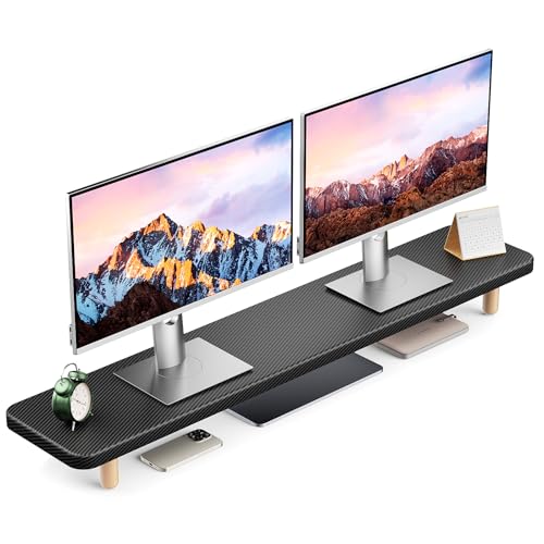 Dual Monitor Stand Riser, 39 Inch Extra Long Wooden Desktop Monitor Riser with Storage for 2 Monitors Ultra Strong Desk Shelf Organizer Riser Ergonomic for 2 Screens/Laptop/PC/TV/Printer (Black, 39inches) - color: Black