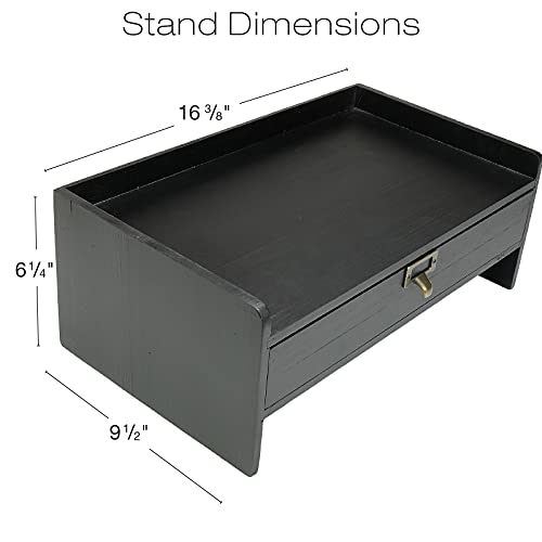 EXCELLO GLOBAL PRODUCTS Wooden Monitor Stand: Includes Drawer for Desktop Organization of Notebooks, Pens, Pencils & Office Supplies (Black) - color: Black