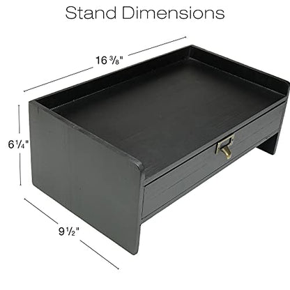 EXCELLO GLOBAL PRODUCTS Wooden Monitor Stand: Includes Drawer for Desktop Organization of Notebooks, Pens, Pencils & Office Supplies (Black) - color: Black