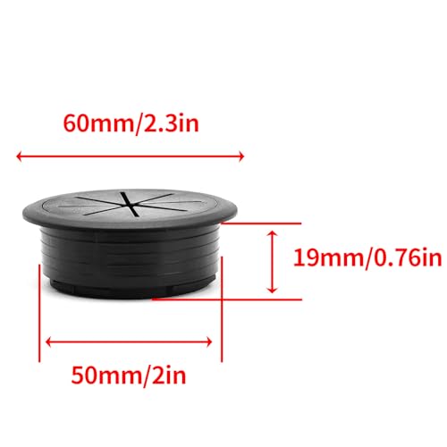 Surf turtle 5 Pack 2 Inch Black Desk Grommet, Flexible Desk Hole Cover for Cable Cord Wire Management - color: Black-M, size: 50mm