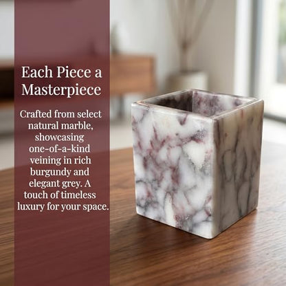 Natural Calacatta Viola Marble Pen Holder, Luxury Square Organizer Cup, Multi-Use Hand-Polished Storage for Desk, Bathroom Vanity, Kitchen Utensils & Makeup Brushes, 2.95” x 3.74” - color: Calacatta Viola