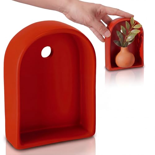 Pinkunn Nordic Arch Shelf 3.5 x 2.5 Inch Mini Ceramic Wall Cabinet Minimalist Small Modern Floating Walls Shelves Wall Decor for Miniature Display and Trinket Storage Shrine Home Decor(Terra Cotta) - color: Terra Cotta