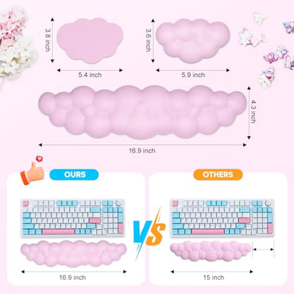 JIKIOU Upgrade Leather Cloud Keyboard Wrist Rest, Cloud Wrist Rest with Non-Slip PU Base, Comfortable Memory Foam Wrist Rest for Computer Laptop Mac Gaming Office and Pain Relief Christmas Wish Gift - color: 05pink With Lilac