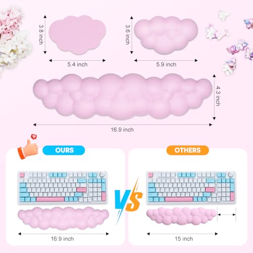 JIKIOU Upgrade Leather Cloud Keyboard Wrist Rest, Cloud Wrist Rest with Non-Slip PU Base, Comfortable Memory Foam Wrist Rest for Computer Laptop Mac Gaming Office and Pain Relief Christmas Wish Gift - color: 05pink With Lilac