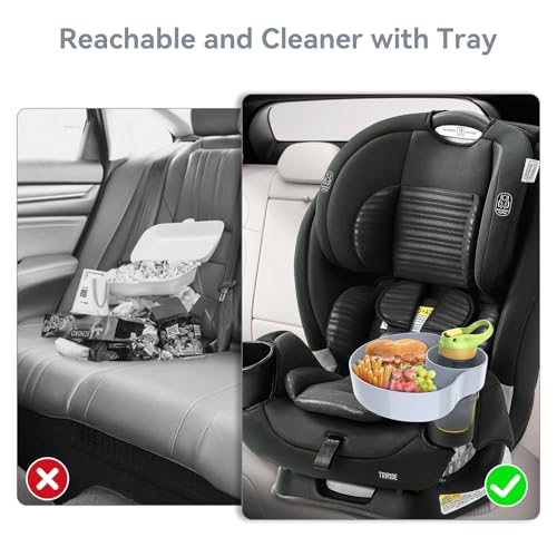 Car Seat Cup Holder Snack Tray: Travel Tray for Kids Car Seat Food Tray for Kids Travel, Toddler Carseat Eating Plate Table, Kid Road Trip Table Essentials Accessories, Grey - color: Grey