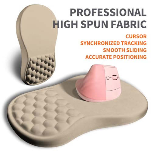 Ergonomic Joint Wrist Support Mouse Pad with Memory Foam Cushion Massage Bump, Carpal Tunnel Pain Relief Mousepad Slope Design for Wrist Rest, 11.8x7.9 in, Apricot - color: Apricot
