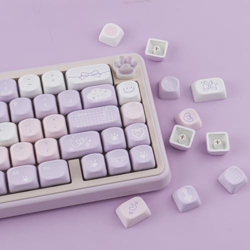 Tsungup MOA PBT Keycaps, Purple 143 Keys Cute Soft Simple Custom Keycaps Dye Sub Key Caps Keyboard Keycap Set for MX Switches Mechanical - color: Purple