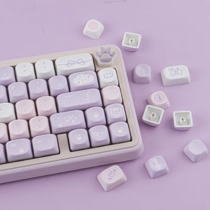 Tsungup MOA PBT Keycaps, Purple 143 Keys Cute Soft Simple Custom Keycaps Dye Sub Key Caps Keyboard Keycap Set for MX Switches Mechanical - color: Purple