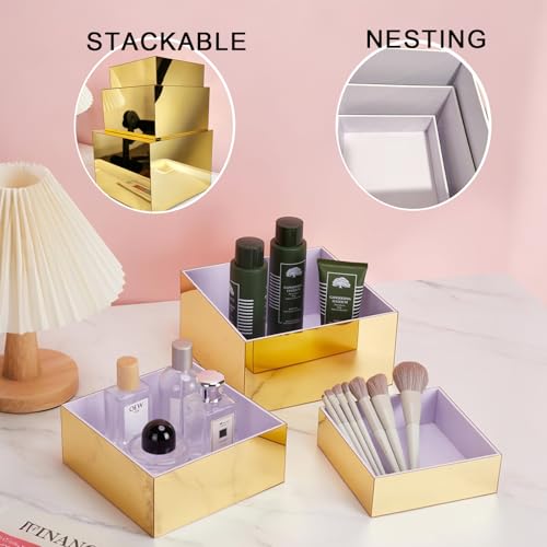 3 Pcs Gold Acrylic Risers Display Stands, Mirrored Nesting Cube Boxes Pedestal for Figures Collectibles, Jewelry Purse Wallet Showcase Blocks, Buffet Risers Food Display Catering Dessert Cake - size: Gold 3pcs (6",7",8")
