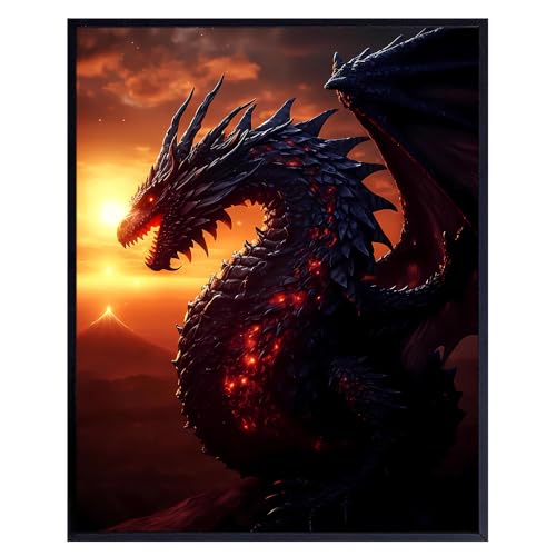 Sci Fi Dragon Wall Art - Dragon Wall Decor - Video Game Room Decor, Gamer Room Decoration, Gaming Print - Dorm, Man cave, Boys Bedroom, Teen Boys Print for Men - Fantasy Artwork - Posters for Men