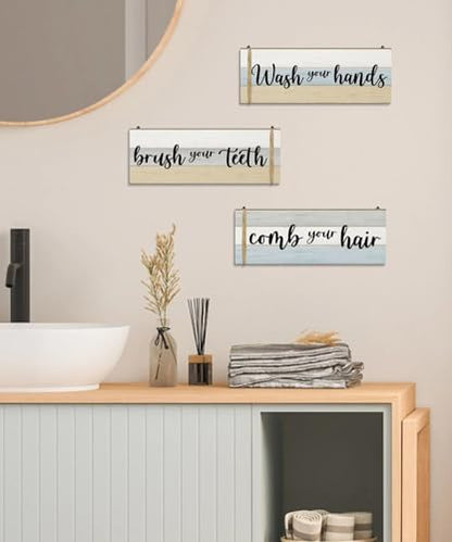 Putuo Decor Bathroom Wall Decor Set of 3, Relax Soak Breathe Unwind Wood Sign Panels, Spa Style Bathroom Hanging Art for Tub Area, Vanity, Powder Room, Yoga Studio, Meditation Corner, Apartment
