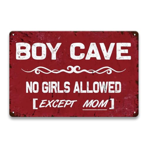 No Girls Allowed Signs for Boys - Little Man Cave Sign for Boys, Boys Only Signs for Kids Room, Boys Room, Bedroom, Boy Cave, Gaming Room Wall Art Decor, Cool Boys Gifts, 12 x 8 inch