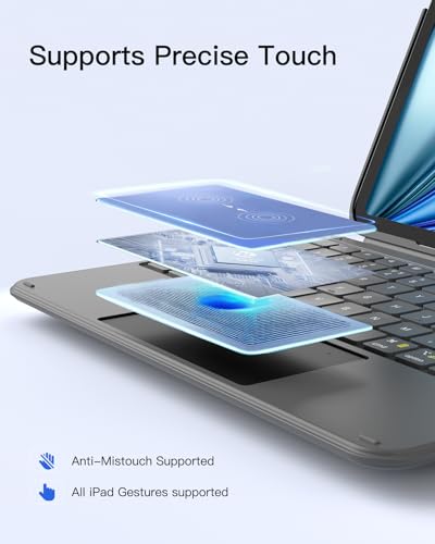 Inateck for iPad (A16) 11th/10th Gen 450g Ultralight Keyboard Case, Air 11" 2026 M4 /M3/M2, Air 5/4th, Pro 11 4/3/2/1th,1 Second Magnetic Detachable Keyboard with Touchpad, AceTouch, Gray - color: Gray