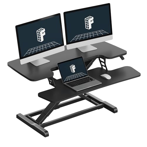 FLEXISPOT Standing Desk Converter 36" Desk Riser, Height Adjustable Desktop Riser Sit Stand Computer Workstation, Spacious Stand Up Desk Converter for Laptop Keyboard and Monitor Setup, Black - color: Black, size: 36"