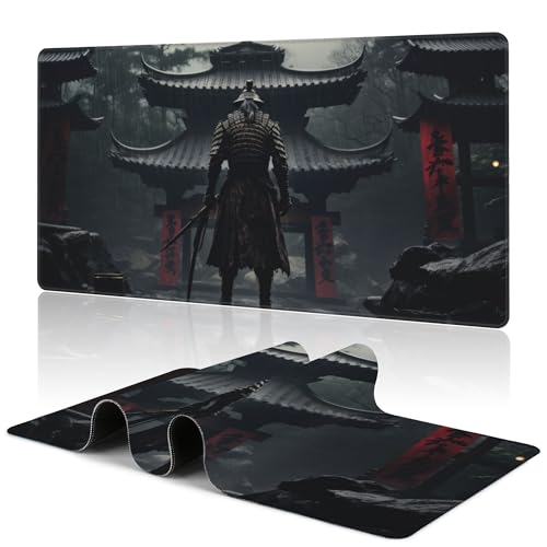 Japanese Samurai Desk Mat Large Mouse Pad Gaming Mousepad 31.5 x 15.8 in | Desk Pad for Keyboard and Mouse, Large Non-Slip Rubber Base Mousepad Desk Mat with Stitched Edges for Gaming Office - color: Japanese Samurai