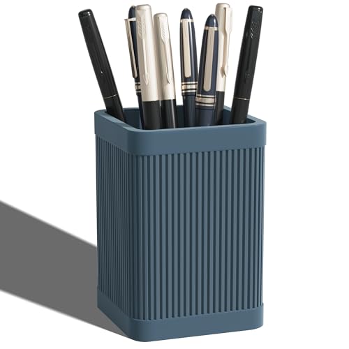 HighHerz Aesthetic Pen Holder For Desk, Modern Silicone Pencil Holder, Stylish Office Desk Decor, Made of 5 mm Thickened Premium Silicone, Office Desk Organizer And Accessories (Dark Blue) - color: Dark Blue