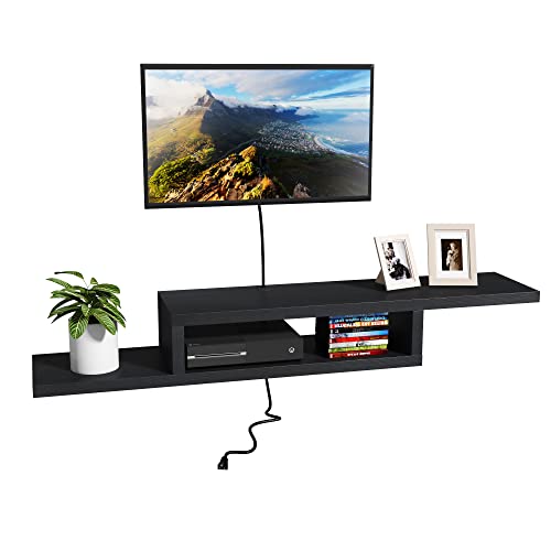 ChooChoo Floating TV Stand Shelf, Wall Mount Entertainment Center, 60” Media Console Stand for Living Room, Bedroom, Black - color: Black, size: 11.7"D x 60"W x 8.3"H