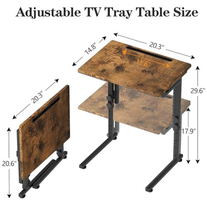 Folding TV Tray Dinner Table for Living Room,Adjustable Height Tv Tray,Portable Dinner Snack Trays Table,Small Foldable C-Shaped End Table for Eating with No Assembly Required (Brown) - color: Brown+black