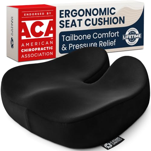 5 STARS UNITED Seat Cushion - Memory Foam Chair Cushion for Tailbone Pain Relief - Ergonomic Support for Coccyx, Sciatica & Butt - Office, Desk & Gaming Chair, Car Seat, Wheelchair, Black Suede - color: Black Suede, size: XX-Large