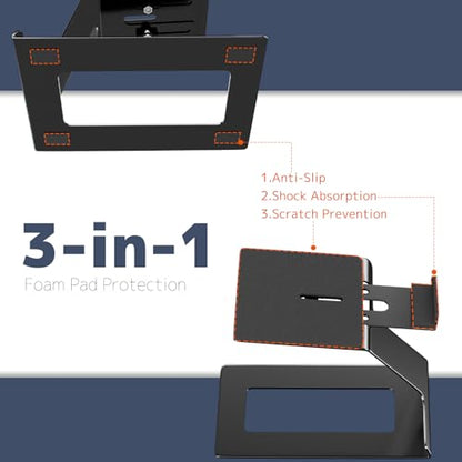 PUTORSEN Desk Speaker Stands,Desktop Speaker Stands for Most Small & Medium Bookshelf Speakers, Computer Speakers,Depth Up to 7.71in,6 Tilt Angle,Speaker Risers with Vibration Absorption Pad, Black - size: Height: 5.9"