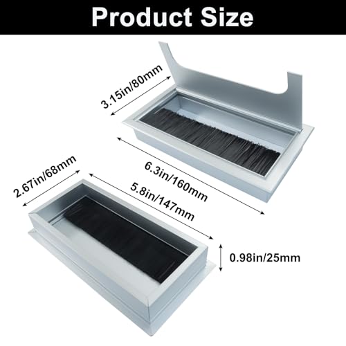 Cable Grommet, 160mm x 80mm Rectangle Hole Cover for Desk Organizers, Silver Desk Grommet Hole Cover for Computer Desk Table - color: Silver, size: 160 x 80mm
