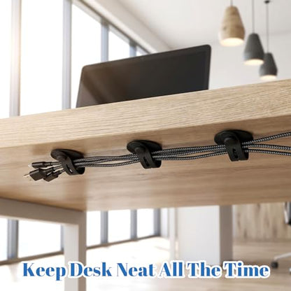 12 PCS Silicone Cable Straps, Self Adhesive Cable Holder Adjustable Silicone Cables Ties Cord Organizer Reusable Cables Management with Clear Case for Organizing Home Office School Supplies, Black