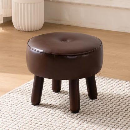 oakvivo Small Foot Stool Ottoman, Round Pouf Foot Rest, Footstool Ottomans with Rubber Legs Under Desk, Faux Leather Footrest for Couch, Living Room, Bedroom, Office, 13''L x 13''W x 10.2''H, Coffee - color: Coffee