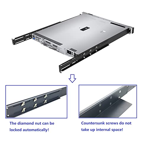 1U Universal 4-Post Rack Mount Server Shelf Rails for Dell Compaq HP IBM APC - 16-33 Inches Adjustable Depth-110 lbs Capacity (16-33" Rails)