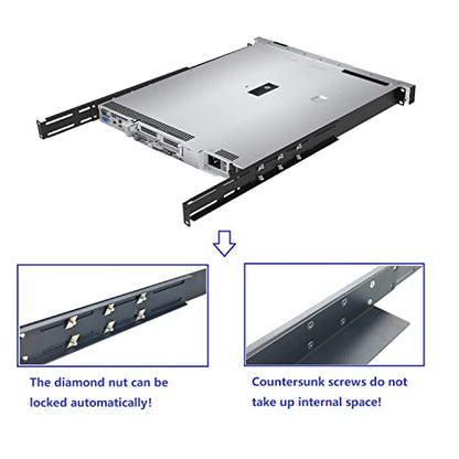 1U Universal 4-Post Rack Mount Server Shelf Rails for Dell Compaq HP IBM APC - 16-33 Inches Adjustable Depth-110 lbs Capacity (16-33" Rails)