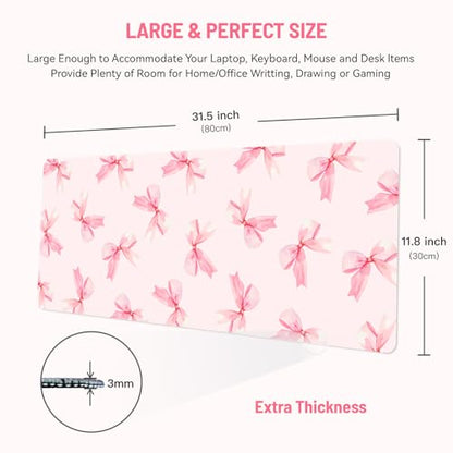 Mousepad Desk Mat Gaming Large Keyboard Cute Office Desktop Computer Laptop XXL Long Big Kawaii Aesthetic Girly Pretty Design Women Girl Gamer Oversized Wide 30x12'' Mousepad, Pink Bow - color: Pink Bow