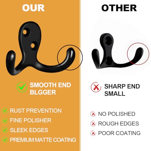 20 Pack Coat Hooks Wall Hooks for Hanging, Heavy Duty Double Prong Metal Hook Wall Mounted for Living Room, Bathroom, Kitchen, Bedroom for Coat, Bag, Scarf, Towel, Hat, Key, Cup (Black) - color: Black-20pack