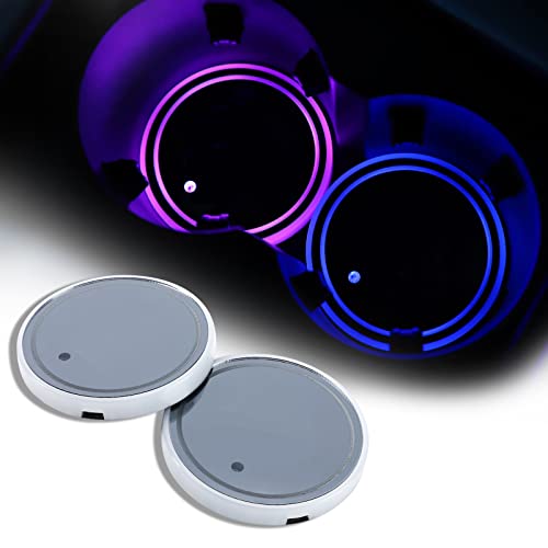ACODABLEM 2 Pack LED Cup Holder Lights, Car Coaster with 7 Colors Changing USB Charging Mat, Luminescent Cup Pad Interior Atmosphere Lamp Decoration Light - color: Gray