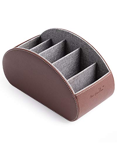 BONNY DODO Remote Control Holders Organizer Box with 5 Compartment PU Leather Multi-functional Office Desk Storage Caddy Store (Brown) - color: Brown