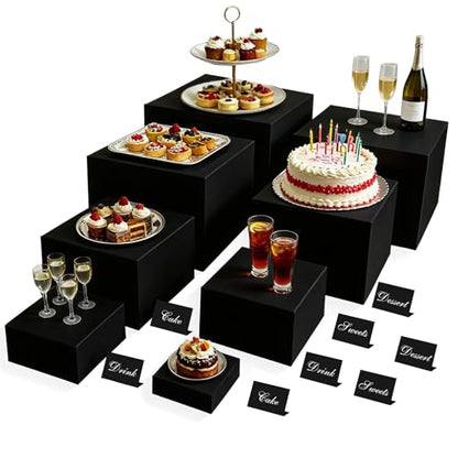 6PCS Buffet Risers,acrylic display risers,Dessert table display set Display Racks for Gatherings,Catering,Jewelry,and Collectibles (3in to 10in black) - size: 3in to 10in black