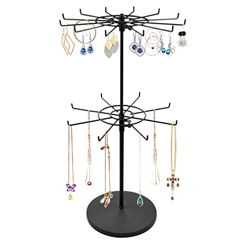 Polmart Heavy Duty Dual Heights (Stand & Tiers) Adjustable Countertop Spinner Display Stand (Black, 2-Tier) - color: Black