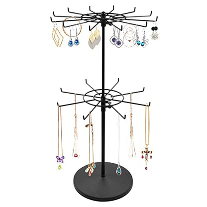 Polmart Heavy Duty Dual Heights (Stand & Tiers) Adjustable Countertop Spinner Display Stand (Black, 2-Tier) - color: Black