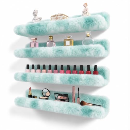 Care&More YJ 15 Inch Nail Polish Shelves, 4-Pack Fuzzy Display Nail Polish Rack for Storing Nail Bottles, Sunglasses, Essential Oils, Plush Soft (Green) - color: Green