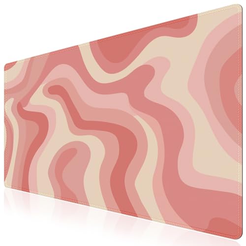 iCasso XXL Large Mouse Pad, Rubber Base Mousepad with Stitched Edges, Big Computer Mouse Mat for Office, Home, Fluid - color: Pink Topographic