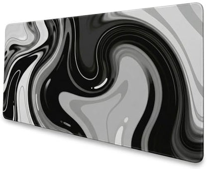 Large Black Grey Liquid Mouse Pad, Extended XL Gaming Desk Pad with Non-Slip Rubber Base, Stitched Edges, Waterproof Surface for Keyboard and Computer 35.4x15.7 inch