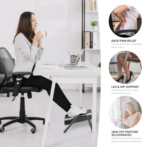 FUSLITE Foot Rest for Under Desk at Work, Ergonomic Foot Rest for Office Use, Adjustable Heights, Relieving Pain in Lower Back, Hip, Knee (Black) - color: White and Black Alternating