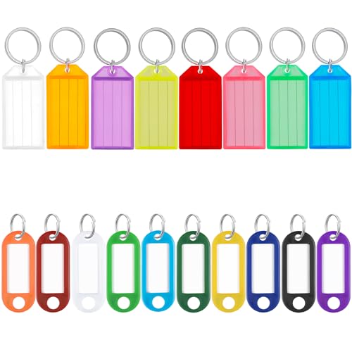 Uniclife Key Tags 2 Inch Plastic Key Chain Tags Set with Blank Paper Labels Transparent Windows and Split Rings Colorful Soft Flexible & Sturdy Item Identifiers, 30 Pack - size: 30 Pack