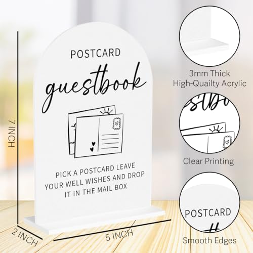 Wedding Postcard Guest Book Sign Acrylic Arch Wedding Bridal Shower Baby Shower Welcome Table Signs for Ceremony and Reception 7 x 5 Inches Decor1321 - color: Postcard