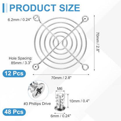 PATIKIL 70mm Fan Finger Grill, 12 Pcs Metal Ventilation Grill Guard Cover with Screws for Industry Workshop Computer Household Refrigerators Air Conditioning, Silver - size: 70mm