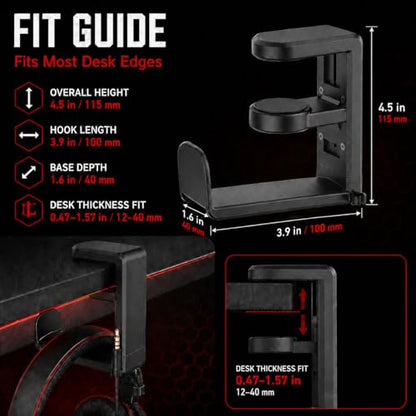 Clamp-On Under Desk Headphone Hanger, 360° Rotating Hook with Cable Clip, No Adhesive No Drill, Gaming & Office Desk Headset Organizer Black