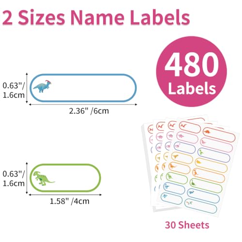 480 Pcs Labels for Kids Stuff Daycare, Waterproof Baby Name Label, Washable Bottle Labels, Reusable Self-Adhesive Tag Stickers for School Essentials, Self-Laminating Write-on (Cute Dinosaur) - style: Cute Dinosaur